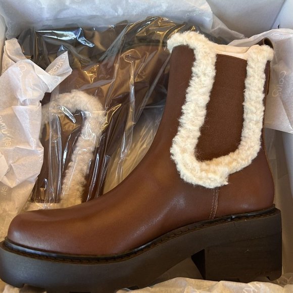 CALVIN KLEIN Boots Chunky Platform Booties Brown Ankle Boot Women’s Size 6.5 NIB - Picture 11 of 16